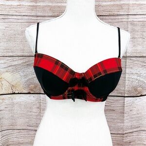 Hot Topic Red and Black Plaid Bikini Top Size XL